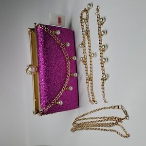 Fucshia Sparkly Clutch Bag With Necklace and Bracelet Set NWT